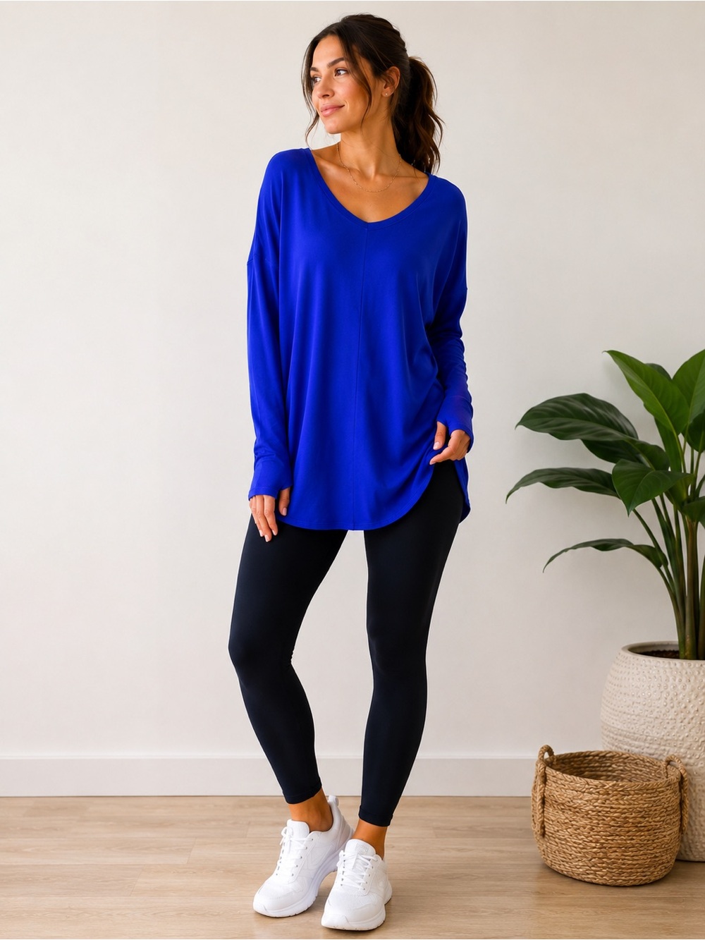 Athleta Cobalt Blue Oversized Long Sleeve Scoop Neck Top